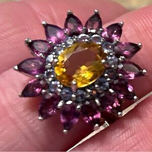 Authentic Citrine, Amethyst, Tourmaline Sterling Silver Statement Ring Size 7.75